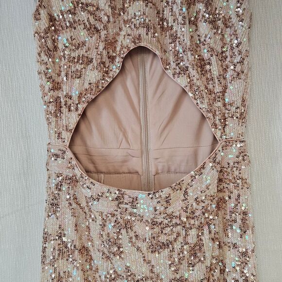 SHO Tadashi Shoji Rose Mist Sequin Cutout Taylor Swift Eras Look Sexy Jumpsuit - Picture 6 of 15